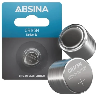 Image de ABSINA CR1/3N pile au lithium 3 V Batterie CR11108 anti fuite &amp; avec longue durée de vie 160 mAh DL 1/3N, 2L76, CR DL1/3N, CR1 3N, bouton