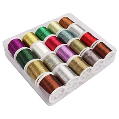 Image de Kurtzy Lot de 20 Fil a Broder en Polyester Métallisé Assortiment Bobines à Coudre Pailletté 40 m Couture Machine Coudre, Bracelet d’Amitié, Broderie &amp; Artisanat