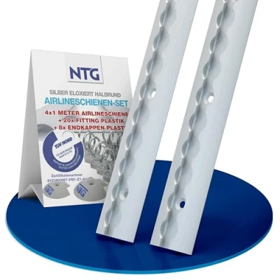 Image de NTG Rails d&#039;arrimage en aluminium 4 x 1 m Forme semi circulaire avec trous 1000 mm Kit de démarrage 20 raccords et 8 embouts