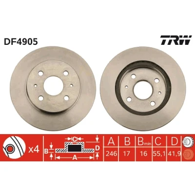 Image de TRW DF4905 Disque de frein 246 17 4 100 ventilé peint DAIHATSU: Sirion II, Cuore 7, Copen I, SUBARU: JUSTY