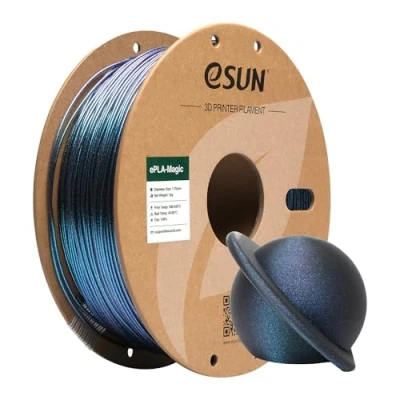 Image de eSUN Filament PLA Bicolore 1.75mm, ePLA Magic à Paillettes, Précision Dimensionnelle +/ 0.05mm, Bobine de 1KG (2.2 LBS) pour Imprimantes 3D,Bleu Foncé Scintillant