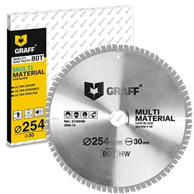 Image de GRAFF Lame de Scie Circulaire Bois 254 x 30 pour Métal Aluminium Stratifié Plastique Sans Fil à Tronçonner Rechange Table Disque Tronçonnage Multimatérie