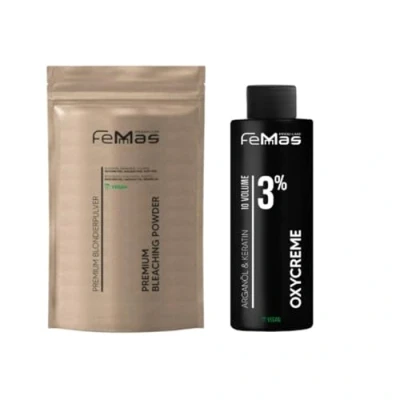 Image de FemMas Kit de blanchiment : poudre décolorante qualité supérieure 100 g et oxycrème ml démarrage parfait Pour cheveux blonds jusqu&#039;à 9 tons plus clairs salon