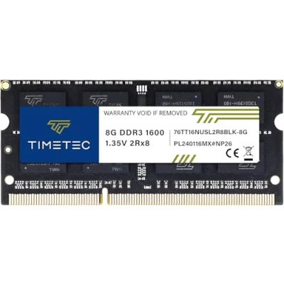 Image de Timetec 8 Go DDR3 1600MHz PC3 12800 Non ECC sans Tampon 1,35V/1,5V CL11 2Rx8 Double Rang 204 Broches SODIMM Ordinateur Portable mémoire RAM Module Mise à Niveau PCB Noir
