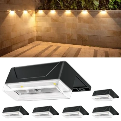 Image de ELLASAY Lampe Solaire Exterieur Applique: Lot De 6 LED lumiere Murale Jardin IP65 Étanche Avec 8 luminaire Modes Éclairage coloré Puissant Pour Clôture Patio Terrasse Cour
