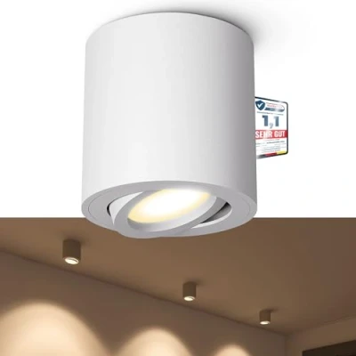 Image de linovum Cori Spot LED blanc orientable et rond avec ampoule GU10 3 W chaud 230 V Montage plafonnier