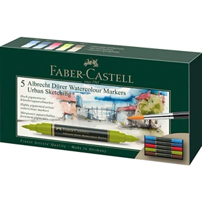 Image de Faber Castell 160310 marqueur aquarelle Albrecht Dürer à double pointe, étui de 10, pointe fibre et pinceau