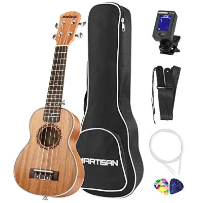 Image de MARTISAN Ukulélé Soprano Kit Hawaïen Débutants 21 pouces Ukulele Aquila Cordes avec Housse, supplémentaire Cordes, Accordeur, Sangle, Médiators