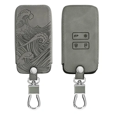 Image de kwmobile Accessoire Clef de Voiture Compatible avec Renault Smart Key 4 Bouton (Keyless Go Uniquement) Coque Clé en Nubuck Vague Japonaise Gris