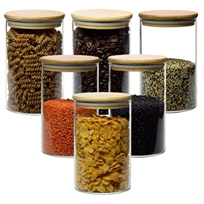 Image de gouveo lot de 6 récipients en verre 1000 ml ronds borosilicate avec couvercle bocaux conservation 1,0 l fermeture verre, bocal conservation, pot à pâtes