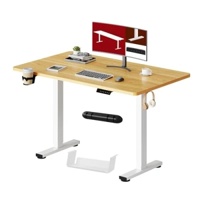 Image de SANODESK QS1 Bureau Assis Debout Électrique 110x60 cm Plateau Complet, Réglable en Hauteur, Panneau Clavier Contrôle à Fonctions Mémoires, Érable