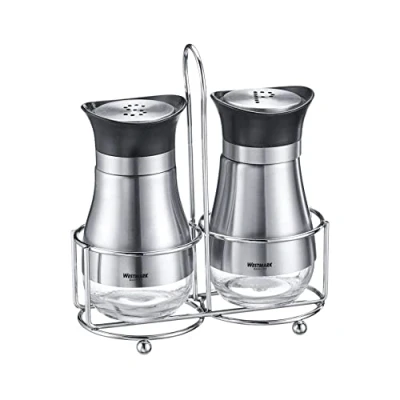 Image de Westmark Menage 63332260 Lisbonne Salière et poivrière 3 pièces Capacité 125 ml Fenêtre inférieure Verre/plastique/acier inoxydable Transparent/argenté/noir