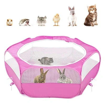 Image de Pawaboo Parc pour Petits Animaux, Enclos Pliable avec Fermeture Éclair Animal de Compagnie, Cages Tente Clôture d&#039;exercice Transparente Respirante Chien, Chat, Lapin Magenta