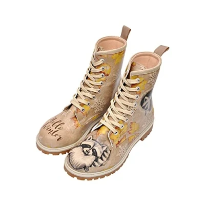 Image de Dogo Vegan En Cuir Multicolore Mode Bottes Pour Femme De Marche Confortables Fait à la Main Raccoon Design Taille 39