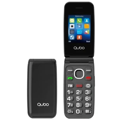 Image de Qubo GSM Téléphone Portable Senior,Telephone senior,Flip avec Grands Boutons, Volume Élevé, Fonction SOS, écran de 2.4&quot;, Contacts Images et Appel Rapide,Téléphone à Clapet Noir