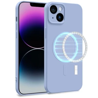 Image de MyGadget Coque Silicone [ Compatible avec MagSafe ] pour iPhone 14 Plus Case TPU Souple &amp; Soft Doublure Microfibre Cover Protection Bleu Clair