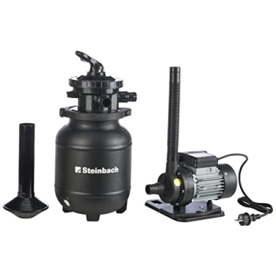 Image de Steinbach Système de filtration Active Balls+ 040386 Pompe non auto amorçante pour piscines jusqu&#039;à 19.000 l avec vanne 7 voies levier réglage et manomètre 300 g Filter Balls inclus