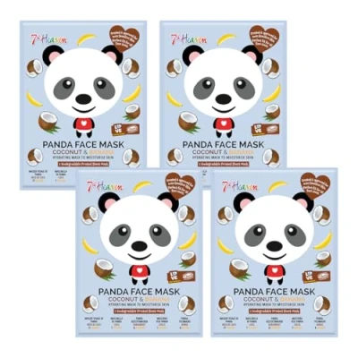 Image de 7th Heaven &#039;Panda Party&#039; Lot de masques pour le visage avec noix coco et banane hydrater la peau Idéal tous les types (4 pcs)