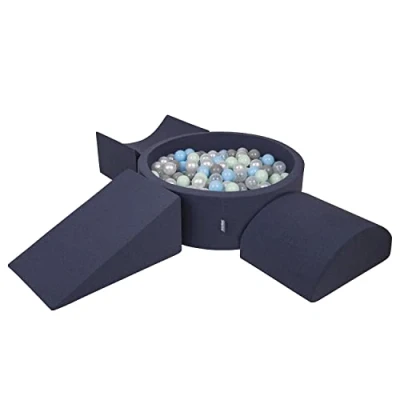 Image de KiddyMoon Aire De Jeux en Mousse avec Rond Piscine À Balles (300 Balles) Fosses Boules pour Enfants Jouets Parcours Obstacles, Fabriqué UE, Bleu Foncé:Perle/Gris/Transparent/Babyblue/Menthe