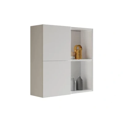 Image de Mama Store Pensile Doppio Atena Armoire Double 2 Portes avec Compartiments à Jours, Blanc Brillant laqué, L.71 x P.22 H71 CM