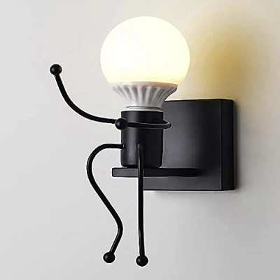 Image de Humanoïde Applique Murale Interieur E27 Moderne Industrielle Lampe de Style Simple pour le Salon Couloir Chambre à Coucher 220V Ampoule Non incluse (Robot Noir)