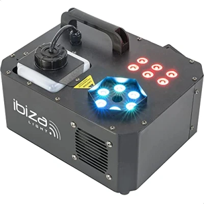 Image de Ibiza SPRAY COLOR 1000 Machine à fumée de 1000W avec LEDs RVB et 2 télécommandes Noir
