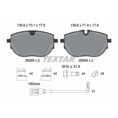 Image de TEXTAR 2626801 Jeu de plaquettes frein contact signal d&#039;usure inclus avec accessoires VOLKSWAGEN: Transporter 6, 6 Bus, Multivan