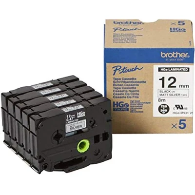 Image de Brother HGeM931V5 Pack 5 Rubans Largeur 12 mm Noir/argenté