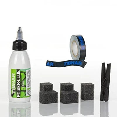 Image de Tibhar colle de tennis table pour revêtements et ruban bord Kit Power Clue, 100 ml bande Classic * Special Edition 5 m, 12 mm Noir