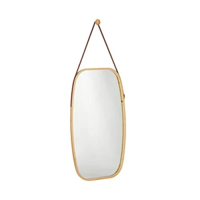 Image de relaxdays accrocher, Cadre en Bambou, Sangle réglable, Miroir Mural Ovale, Moderne, Couloir, Chambre, Naturel, Verre, Similicuir, 76,5 x 43,5 1,5 cm