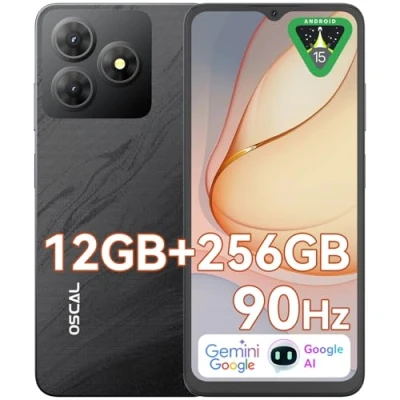 Image de OSCAL Flat 2 Smartphone Android 14, 12GB+256GB/TF 2To, 90Hz 6,56&quot; IPS HD+ Écran, Telephone Portable Pas Cher 5000mAh, AI Caméras 13MP, Dual SIM/Face ID/GPS/2Ans De Garantie Noir