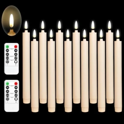 Image de Da by bougies à LED, Nouvelles de fenêtre batterie 3D, LED scintillante sans flamme avec distance/fonction minuterie (lumière blanche chaude) lot 12