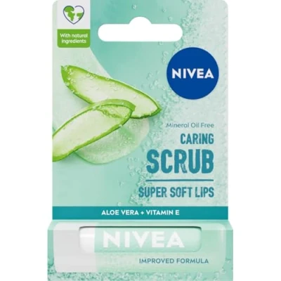 Image de NIVEA Gommage à lèvres 2 en 1 l&#039;aloe vera (4,8 g), baume soignant et la vitamine E, exfolie doucement pour des super douces, soin intensif lèvres, pas besoin