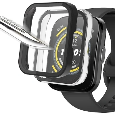 Image de Msiall [2 pièces noir Transparent avec Film de protection d&#039;écran en verre trempé pour Amazfit bip 5, étui PC dureté 9H, pare chocs, complet mince Smart 5