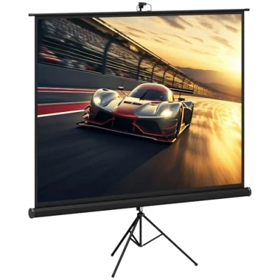 Image de Écran de projection HOMCOM écran 4K HD 4:3 support trépied hauteur réglable les films en intérieur/à l&#039;extérieur Blanc