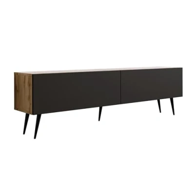 Image de 3E 3xE living.com Meuble TV : Deux Portes, étagères, Couleur Chêne Wotan/Noir Mat, Pieds Noirs D L 170 cm, H 52 P 32 cm
