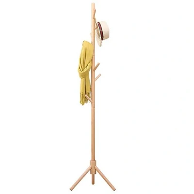 Image de BAKAJI Portemanteau Design sur Pied en Bois de Bouleau avec 8 Crochets pour vêtements et Base trépied Dimensions 41 x 176 cm (Naturel)