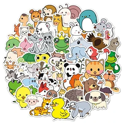 Image de Lot de 50 autocollants animal mer imperméables en vinyle coloré pour bureau, ordinateur portable, bouteille d&#039;eau (Animal)