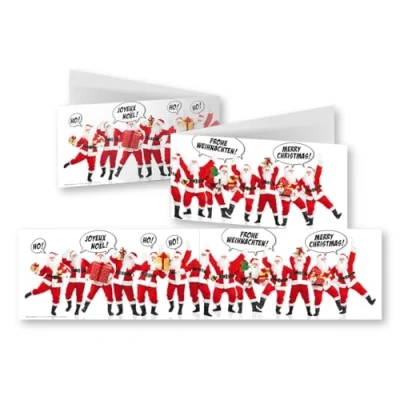 Image de EDITION COLIBRI 10 cartes de Noël amusantes en set avec enveloppes : format déplié 42 x 10,5 cm (XL panorama), pliantes multilingues des Pères humoristiques/Très drôle (11157)