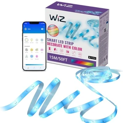 Image de WiZ, Ruban LED Lightstrip connecté, 15 m,découpe sur mesure, 16 millions de couleurs Plus nuances blanc, modes d&#039;éclairage prédéfinis, se connecte à votre Wi Fi, contrôle vocal