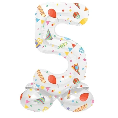 Image de Folat 63965 Ballon Aluminium Numéro avec base Chiffre 5 Joyful Party 72 cm Pour Date, Anniversaire, Décoration, pas besoin d&#039;hélium, Multicolore