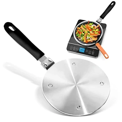 Image de Gocoffun plaque diffuseur de chaleur pour cuisinière à gaz, adaptateur induction en acier inoxydable avec poignée retrait, batterie cuisine, cuisson induction,