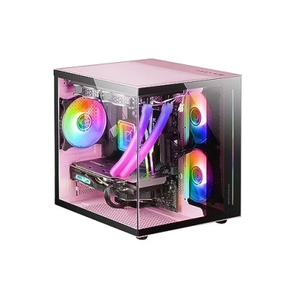 Image de Mars Gaming MC VIEW Rose, Boîtier Mini Tour Micro ATX, Verre Trempé 90 Sans Cadre, Structure Modulaire Double Chambre, Support Complet pour Refroidissement Liquide
