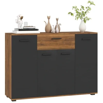Image de HOMCOM Buffet Salon Meuble de Rangement avec 4 placards, tiroirs et étagères réglables, dim. 120 x 35 85 cm, Marron Noir