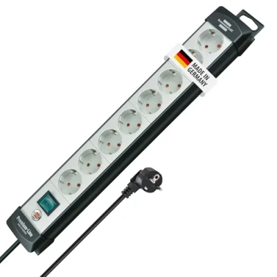 Image de BRENNENSTUHL 1951580101 Base múltiple Premium Line Gris Claro/Negra Con varias posibilidad de instalación y fijación (8 Tomas 5 m)