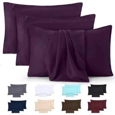 Image de Utopia Bedding Taies d&#039;oreiller 50 x 75 cm Lot de 4 en Microfibre Polyester brossé avec Fermeture par enveloppe Violet