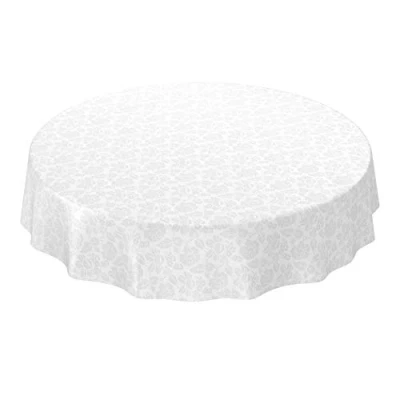 Image de Anro Nappe en Toile cirée lavable Motif floral uni Blanc, cirée, Bord de coupe, Rund 120cm