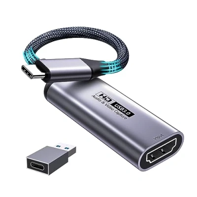 Image de Fulfalic Carte de capture vidéo 4K HDMI vers USB C 3.0, 1080p HD 60 fps en direct et enregistrement audio pour jeux, streaming, enseignement, vidéoconférence