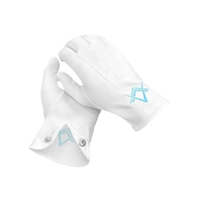 Image de THE MASONIC COLLECTION artisanat maçonnique Gants en coton lourd blancs pour hommes Logo bleu carré et compas Un cadeau de qualité