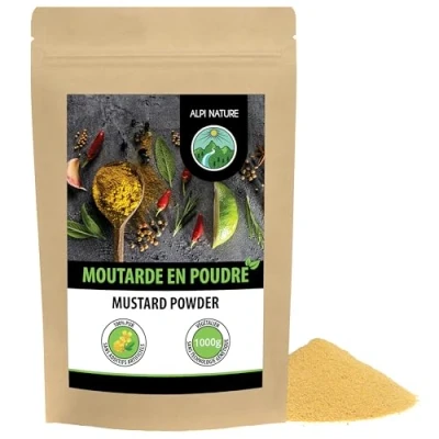 Image de Poudre de moutarde (1kg), 100% naturelle à partir graines moutarde, séchées et moulues doucement, sans additifs, végétaliennes